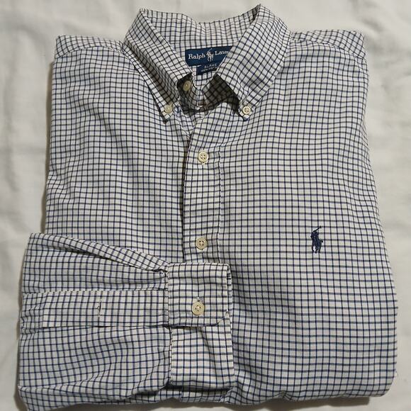 Ralph Lauren Men's XL Blake 100% Blue Check Long-Sleeved Button-Up/Down Pony - Picture 8 of 12
